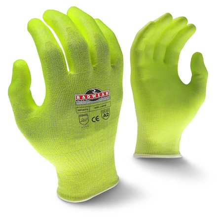 Radians Hi-Vis Cut Resistant Coated Gloves, A2 Cut Level, Polyurethane, S, RWG531-S